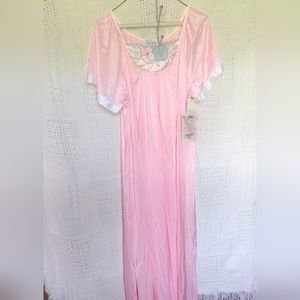Secret Accents W/Tag Vintage Nightgown 1980's Era Made In USA Nylon Pink